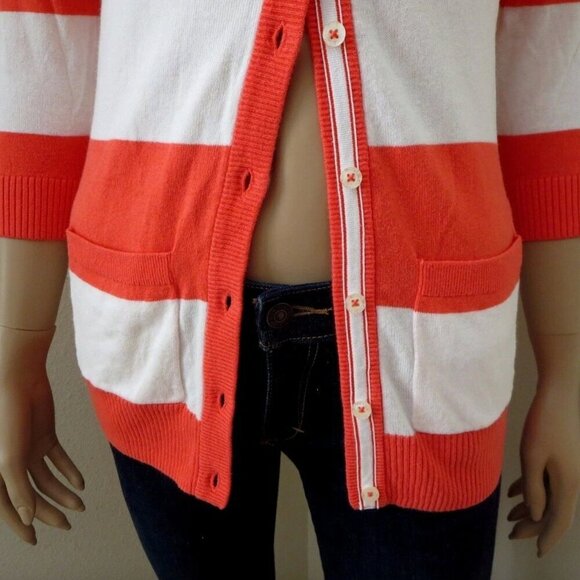NWT Hollister Womens Cardigan Sweater Size Small Striped Top Shirt Coral & White - Picture 4 of 4